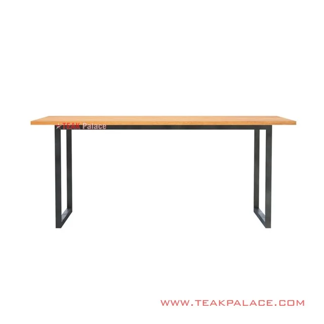 Meja Makan Kaki Besi Natural Kayu Jati Seri Yonna