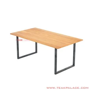 Meja Makan Kaki Besi Natural Kayu Jati Seri Yonna