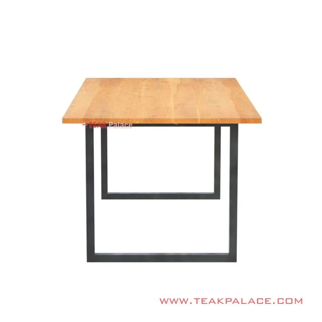 Meja Makan Kaki Besi Natural Kayu Jati Seri Yonna