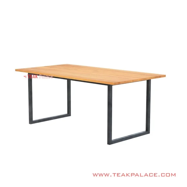 Meja Makan Kaki Besi Natural Kayu Jati Seri Yonna