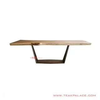 Meja Makan Kayu Natural Seri Eliva Besi Plat