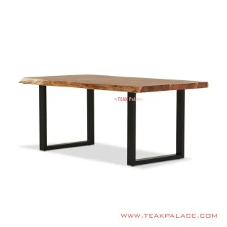 Meja Makan Kayu Jati Salak Brown Kaki Besi Hitam Seri Melani