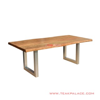 Meja Makan Kayu Jati Solid Kaki Besi Seri Melani Minimalis