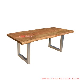 Meja Makan Kayu Jati Solid Kaki Besi Seri Melani Minimalis