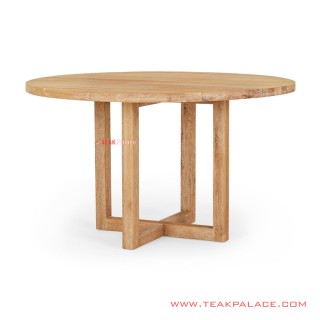 Meja Makan Bulat Kayu Jati White Wash Rustic Cikeas