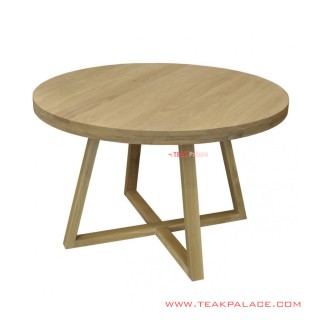 Meja Makan Mondy Bundar Kayu Jati Natural