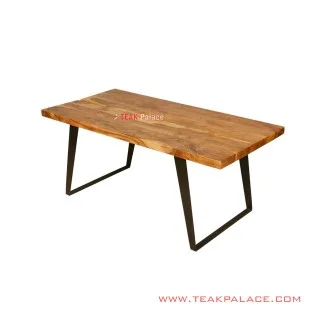 Meja Makan Jati Natural Stefi Minimalis Kaki Besi Klasik