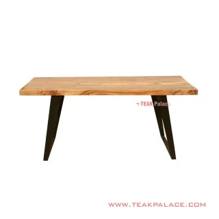 Meja Makan Jati Natural Stefi Minimalis Kaki Besi Klasik