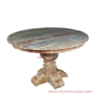 Meja Makan White Rustic Bundar Klasik Seri Jessica