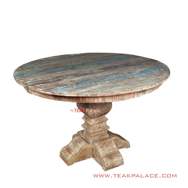 Meja Makan White Rustic Bundar Klasik Seri Jessica