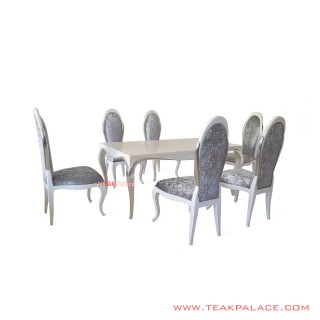 Meja Makan Set 6 Kursi Putih Silver Milano