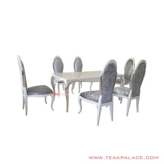 Meja Makan Set 6 Kursi Putih Silver Milano