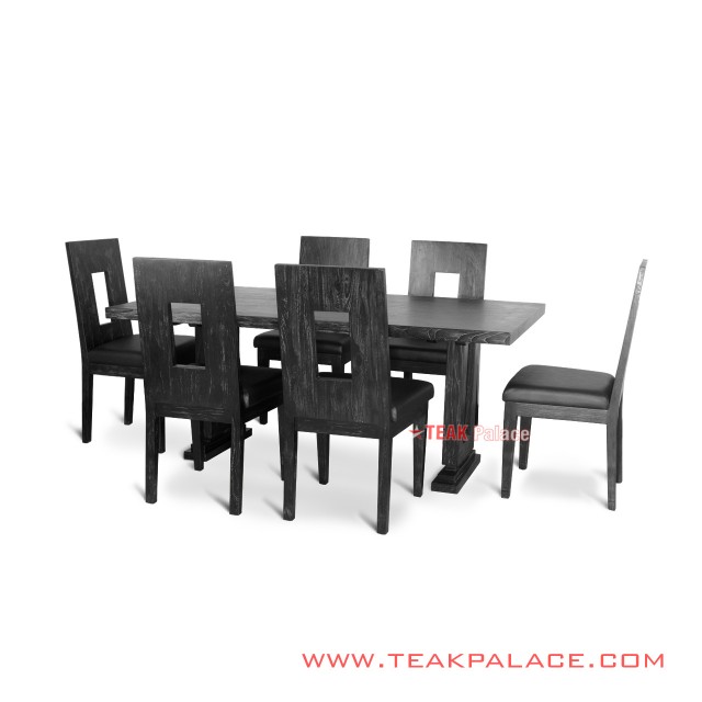 Minimalist Dining Table 6 Black Antique Malaka Chairs