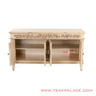 Buffet Antik Minimalis Duco Ivory Ukiran Seri Camelia