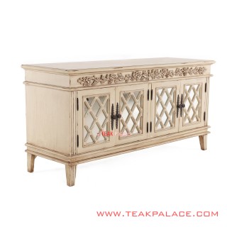 Buffet Antik Minimalis Duco Ivory Ukiran Seri Camelia