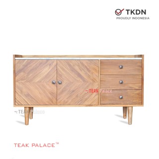 Buffet Minimalis Vintage kayu Jati Natural Seri Arna Top Marmer Carara