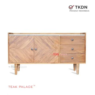 Buffet Minimalis Vintage kayu Jati Natural Seri Arna Top Marmer Carara