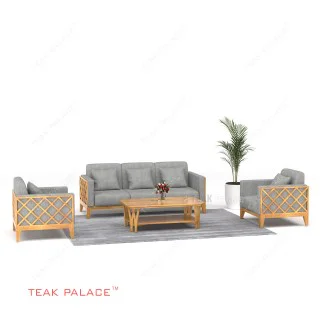 Kursi Tamu 311 Kayu Jati Kain Abu-Abu Alvaro Minimalis