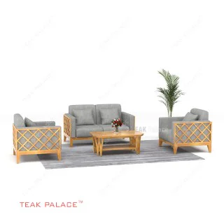Kursi Tamu Kayu Jati Kain Abu-abu Alvaro Set 211 TKDN