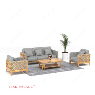 Kursi Tamu 311 Kayu Jati Kain Abu-Abu Alvaro Minimalis