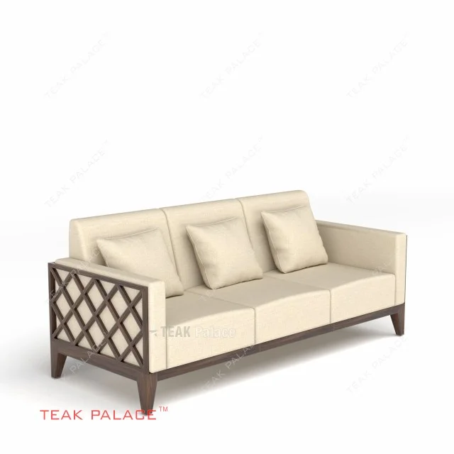 Sofa Jati 3 Dudukan Alvaro Krem Modern Minimalis TKDN