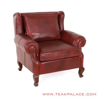 Sofa Single Minimalis Seri Sella Jati Black Walnut Kulit Oscar