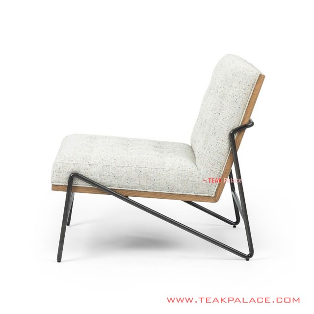 Single Sofa Jati Natural Rangka Besi Kain Motif Seri June Single Sofa Jati Natural Rangka Besi Kain Motif Seri June