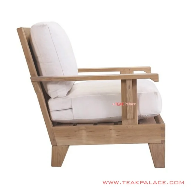 Sofa Single Thoshiro Kayu Jati Natural Cushion Kain Putih sofa single thoshiro kayu jati natural cushion kain putih 56