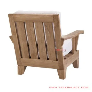 Sofa Single Thoshiro Kayu Jati Natural Cushion Kain Putih