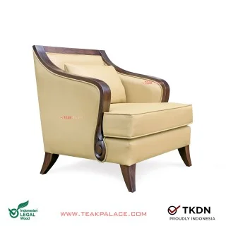 Kursi Minimalis Ruang tamu Kayu Jati Lunia Single Cappucino