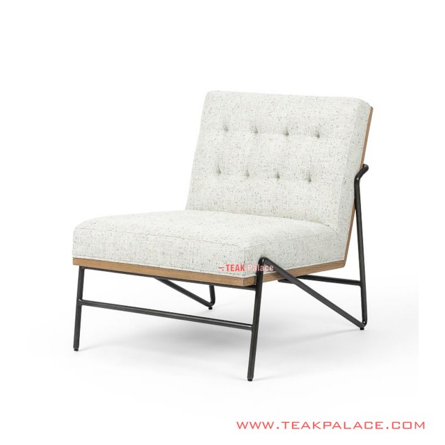 Single Sofa Jati Natural Rangka Besi Kain Motif Seri June Single Sofa Jati Natural Rangka Besi Kain Motif Seri June