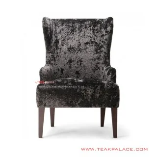 Wing Chair Sofa Minimalis Single Seri Alera Bludru HItam Mewah