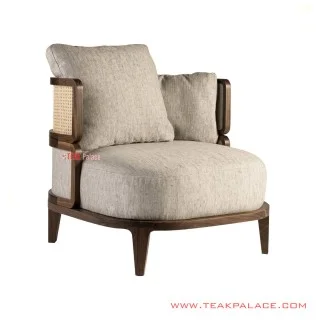Sofa Single Jati Ranma Minimalis With Rattan Woven