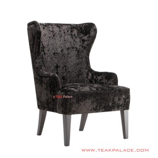 Wing Chair Sofa Minimalis Single Seri Alera Bludru HItam Mewah