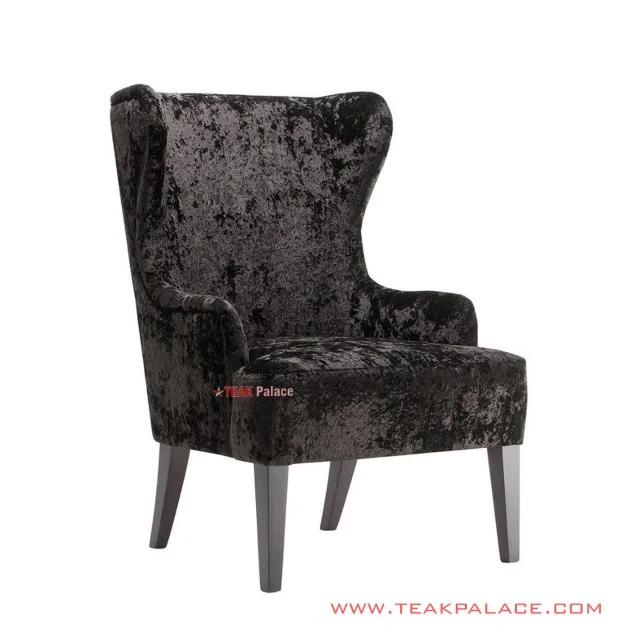 Wing Chair Sofa Minimalis Single Seri Alera Bludru HItam Mewah wing chair sofa minimalis single seri alera bludru hitam mewah 54