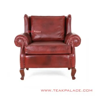 Sofa Single Minimalis Seri Sella Jati Black Walnut Kulit Oscar