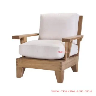 Sofa Single Thoshiro Kayu Jati Natural Cushion Kain Putih