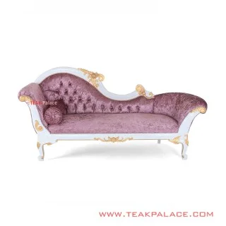 Sofa Santai Kayu Jati Ukir Warna Putih Ungu Seri Dahlia