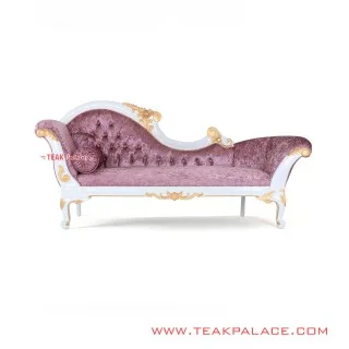 Sofa Santai Kayu Jati Ukir Warna Putih Ungu Seri Dahlia