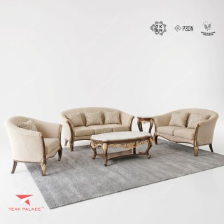 Set Sofa Kayu Jati Mewah Seri Begawan 321 Top Marmer – Elegan & Klasik Modern
