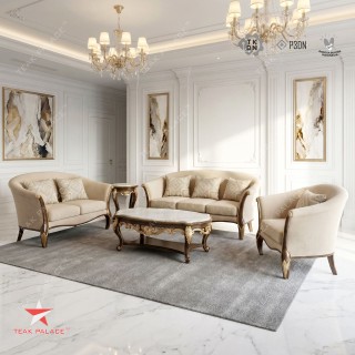 Set Sofa Kayu Jati Mewah Seri Begawan 321 Top Marmer – Elegan & Klasik Modern