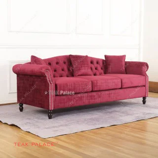 Sofa Mewah Merah Maroon Minimalis Modern Emily 3 Seater