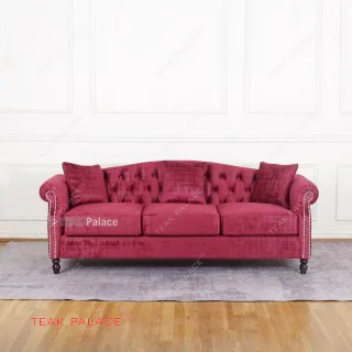 Sofa Mewah Merah Maroon Minimalis Modern Emily 3 Seater