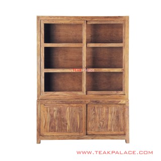 Lemari Pajangan Jati Natural Sliding Seri Cirebon
