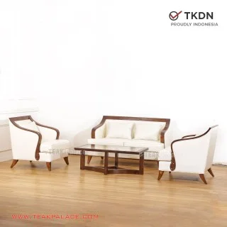 Sofa Jati TKDN 211 Lunia Kulit Putih