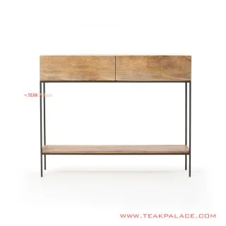 Meja Konsol Frame Besi Hitam Top Kayu Jati Seri Makasar
