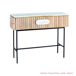 Meja Konsul Jati Solid Minimalis Ivina Kaki Besi With Marmer