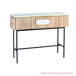 Meja Konsul Jati Solid Minimalis Ivina Kaki Besi With Marmer