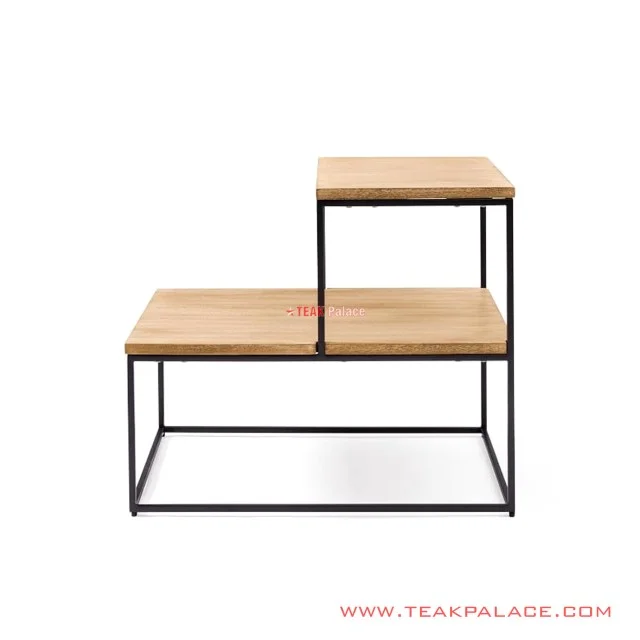 Sasmita Corner Table Iron Frame Top Natural Teak Wood sasmita corner table iron frame top natural teak wood 60