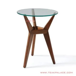 Meja Sudut Bundar Kaca Chibia Minimalis Jati